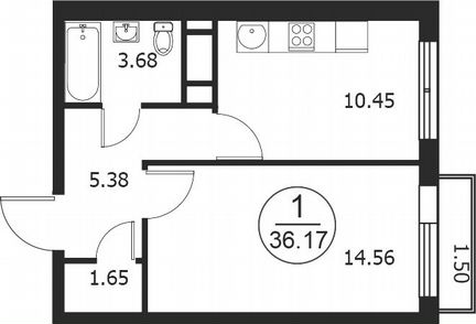 1-комнатные-к квартира, 36.2 м², 4/4 эт.