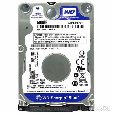 Жесткий диск WD Scorpio Blue WD5000lpvt, 500гб