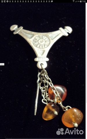 Брошь игла янтарь,серебро,мельх.СССР Литва 1960гг