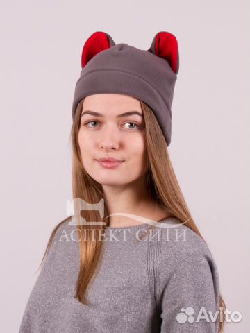 Зверошапка. Шапка серая с ушками кошки