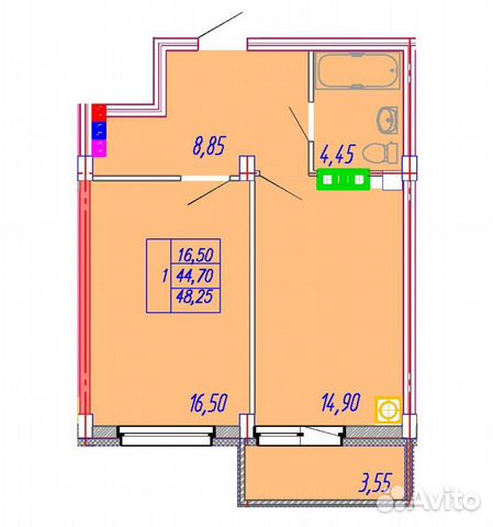 1-к квартира, 48.3 м², 3/20 эт. 1-к квартира, 48.3 м², 3/20 эт.