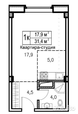 1-к квартира, 31.6 м², 1/6 эт.
