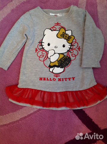 Туника для девочки Hello Kitty, р-р 74, утеплённая Туника для девочки Hello Kitty, р-р 74, утеплённая