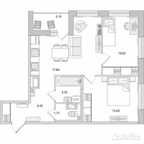 2-к квартира, 55.8 м², 10/14 эт. 2-к квартира, 55.8 м², 10/14 эт.
