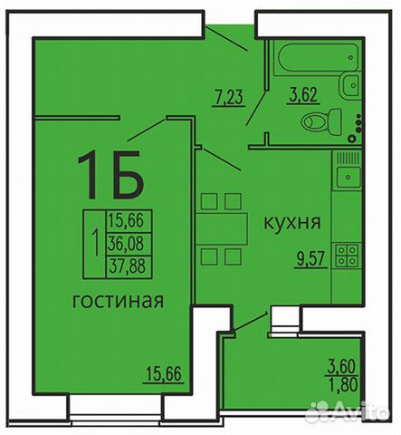 1-к квартира, 37.9 м², 6/12 эт.