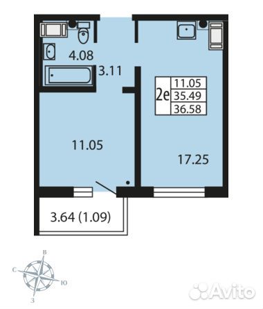 1-к квартира, 35.7 м², 6/24 эт.