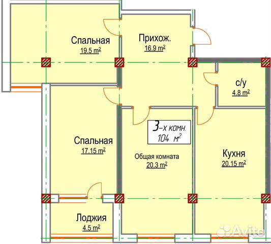 3-к квартира, 105 м², 8/12 эт.