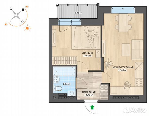1-к квартира, 44.5 м², 2/16 эт. 1-к квартира, 44.5 м², 2/16 эт.