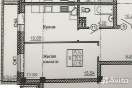 1-к квартира, 43 м², 5/17 эт. 1-к квартира, 43 м², 5/17 эт.