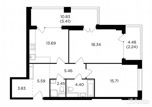 2-к квартира, 77.1 м², 10/29 эт. 2-к квартира, 77.1 м², 10/29 эт.