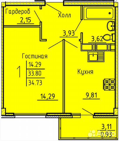 1-к квартира, 34.7 м², 15/18 эт. 1-к квартира, 34.7 м², 15/18 эт.