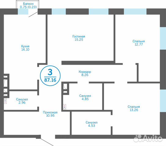 3-к квартира, 86.9 м², 2/24 эт. 3-к квартира, 86.9 м², 2/24 эт.