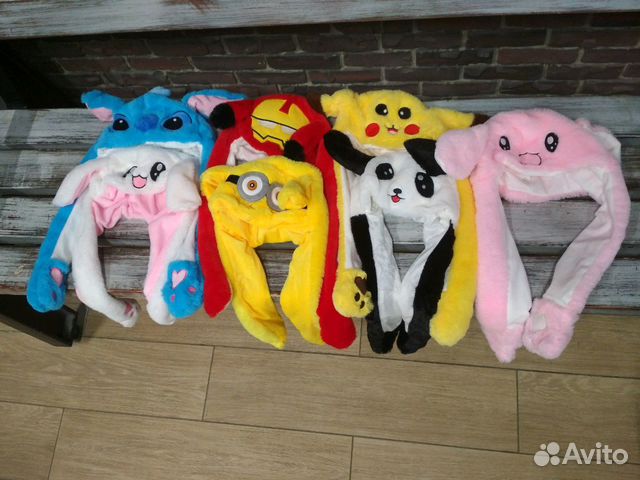Шапка с ушками стич пикачу заяц Шапка с ушками стич пикачу заяц