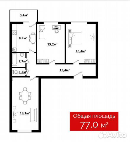 3-к квартира, 76.2 м², 3/10 эт.