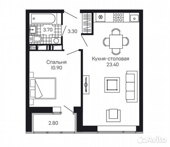 1-к квартира, 42.7 м², 3/12 эт. 1-к квартира, 42.7 м², 3/12 эт.