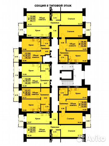 2-к квартира, 60.8 м², 7/9 эт.