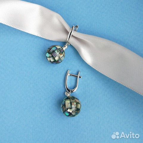 Серьги черный перламутр круглый