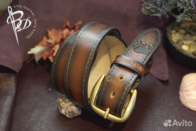 Брутальный кожаный ремень ручной работы