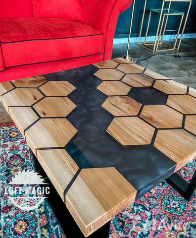 Стол-соты из слэба карагача Black Wood Hexagon Стол-соты из слэба карагача Black Wood Hexagon