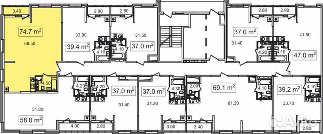 3-к квартира, 74.7 м², 8/26 эт. 3-к квартира, 74.7 м², 8/26 эт.