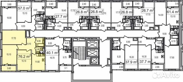 3-к квартира, 76.2 м², 2/25 эт.