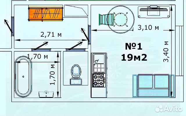 Студия, 19 м², 2/17 эт. Студия, 19 м², 2/17 эт.
