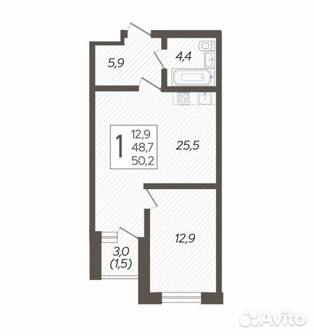 1-к квартира, 50.2 м², 4/8 эт.