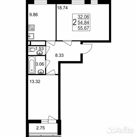 2-к квартира, 55.7 м², 1/8 эт. 2-к квартира, 55.7 м², 1/8 эт.