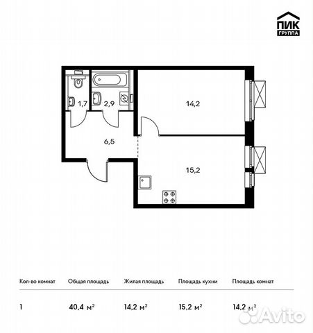 1-к квартира, 40.4 м², 12/24 эт.