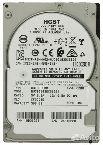 Жесткий Диск hgst 300GB HUC101830CSS204 SAS 2.5