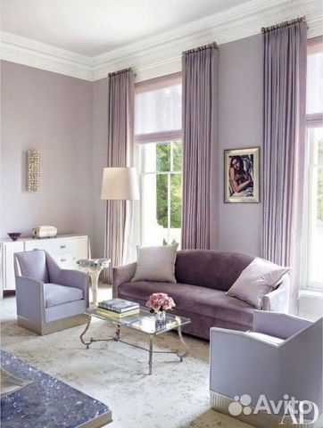 Шторы тюль лён лавандовый