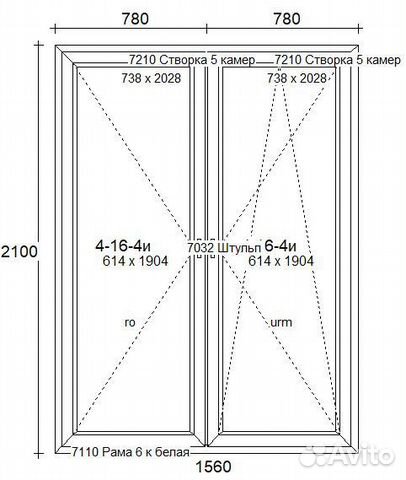 Пластиковые балконные штульповые двери 1560*2100