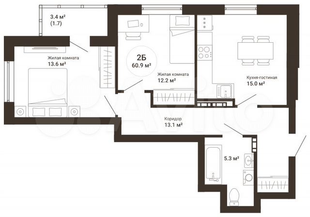 2-к. квартира, 60,7 м², 17/25 эт.