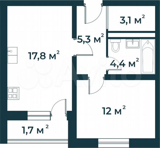 1-к. квартира, 44,3 м², 2/5 эт.