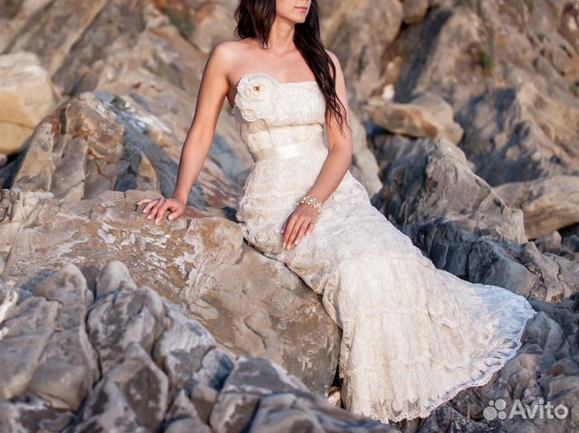 Свадебное платье со шлейфом русалочка цвет ivory