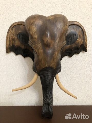 Голова слона, панно на стену слон, статуя, дерево