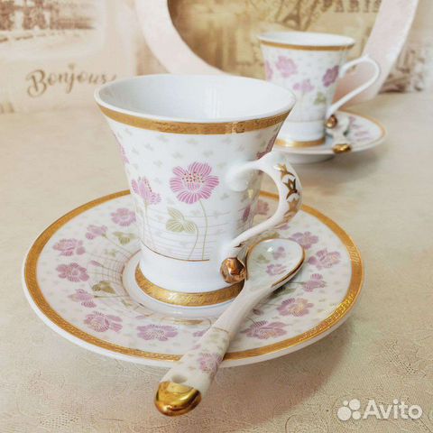 Кофейная пара фарфор костяной. Yamasen 24ct gold