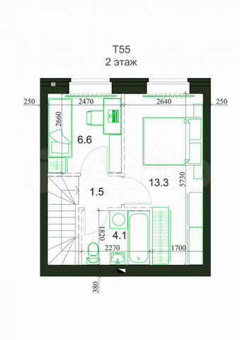 2-к. квартира, 55 м², 2/2 эт.