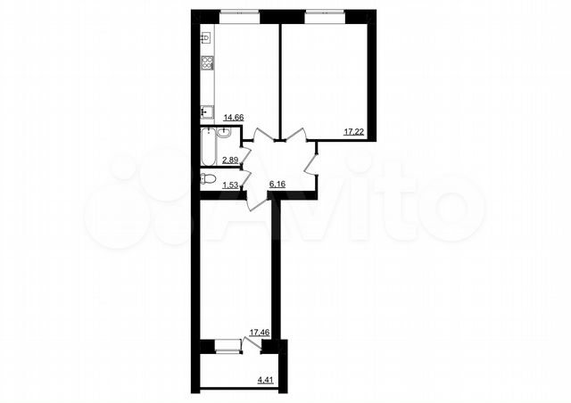 2-к. квартира, 62,1 м², 1/4 эт.