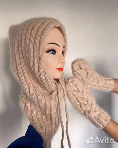 Капор варежки комплект ручная работа новый