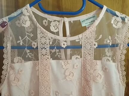 Платье пудровое для девочки. Нежное кружево. Рост