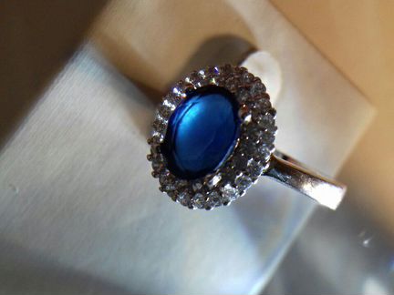 Серебро 925 пробы,Кольцо с Кианитом и Цирконами