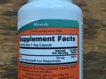 Железо 36мг 90капсул - NOW