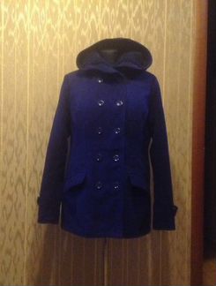 Пальто двубортное синее