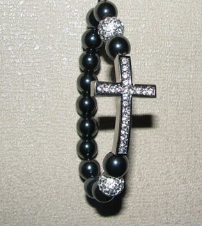 Браслет женский - гематит с крестом и стразами