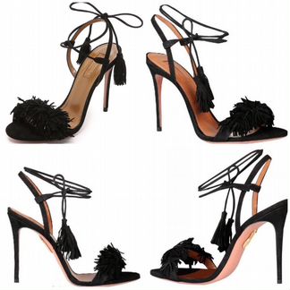 Черные замшевые босоножки aquazzura с бахромой