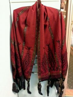 Палантин pashmina 100, норка, золотое шитьё