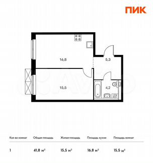 1-к квартира, 41.8 м², 4/13 эт.