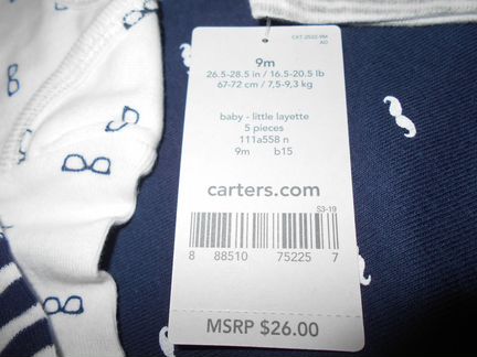 Новый черно-белый комплект 5 боди Carters оригинал