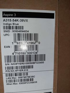 Ноутбук Acer aspire 3 A315-54k-39vx 15,6